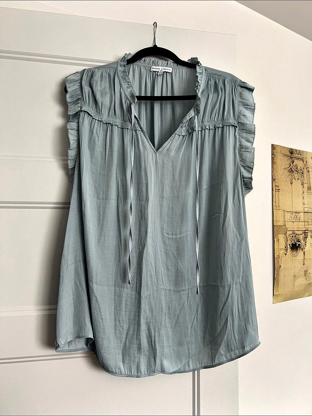 Maison d'Amélie Ruffle Sleeve Blouse in Blue Size 1X